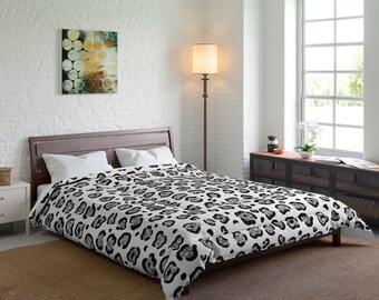Black And Silver Leopard Print Girls Comforter, Animal Print bedding, Leopard print Blanket, Girls room decor, Girls bedding