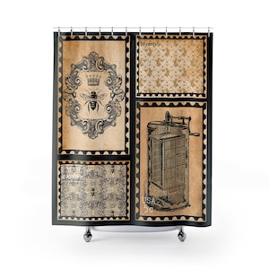 Vintage Bee Keeper shower curtain, Victorian bathroom decor, honey bee shower curtain, bumble bee bathroom, Bee hive curtain