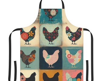 Delantal de pollo de granja, accesorios de cocina estilo preppy para mujer, delantal colorido para ella, regalo para mamá