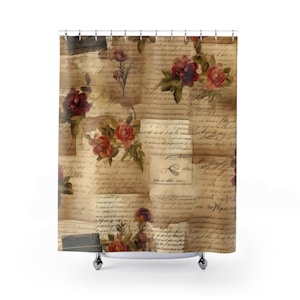 Vintage French Shabby Chic Shower Curtain, Rustic rose bathroom decor, Vintage floral shower curtain