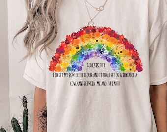 Scripture Christian tshirt, Rainbow Christian shirt, Old testament tshirt, Genesis tshirt, Gift for Pastors wife