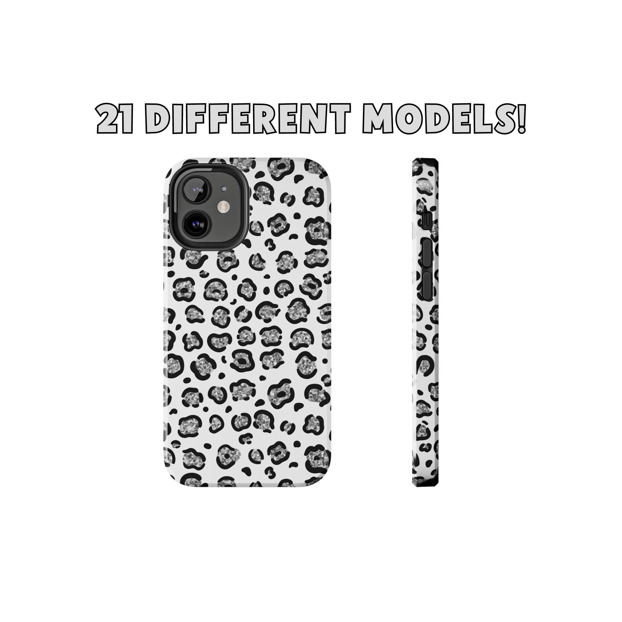 Black and Silver Leopard Print iPhone Case, Animal Print