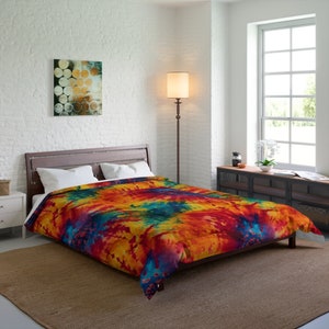 Psychedelic rainbow tie dye comforter, Girls rainbow bedroom decor, Hippie blanket