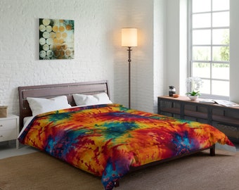 Psychedelic rainbow tie dye comforter, Girls rainbow bedroom decor, Hippie blanket