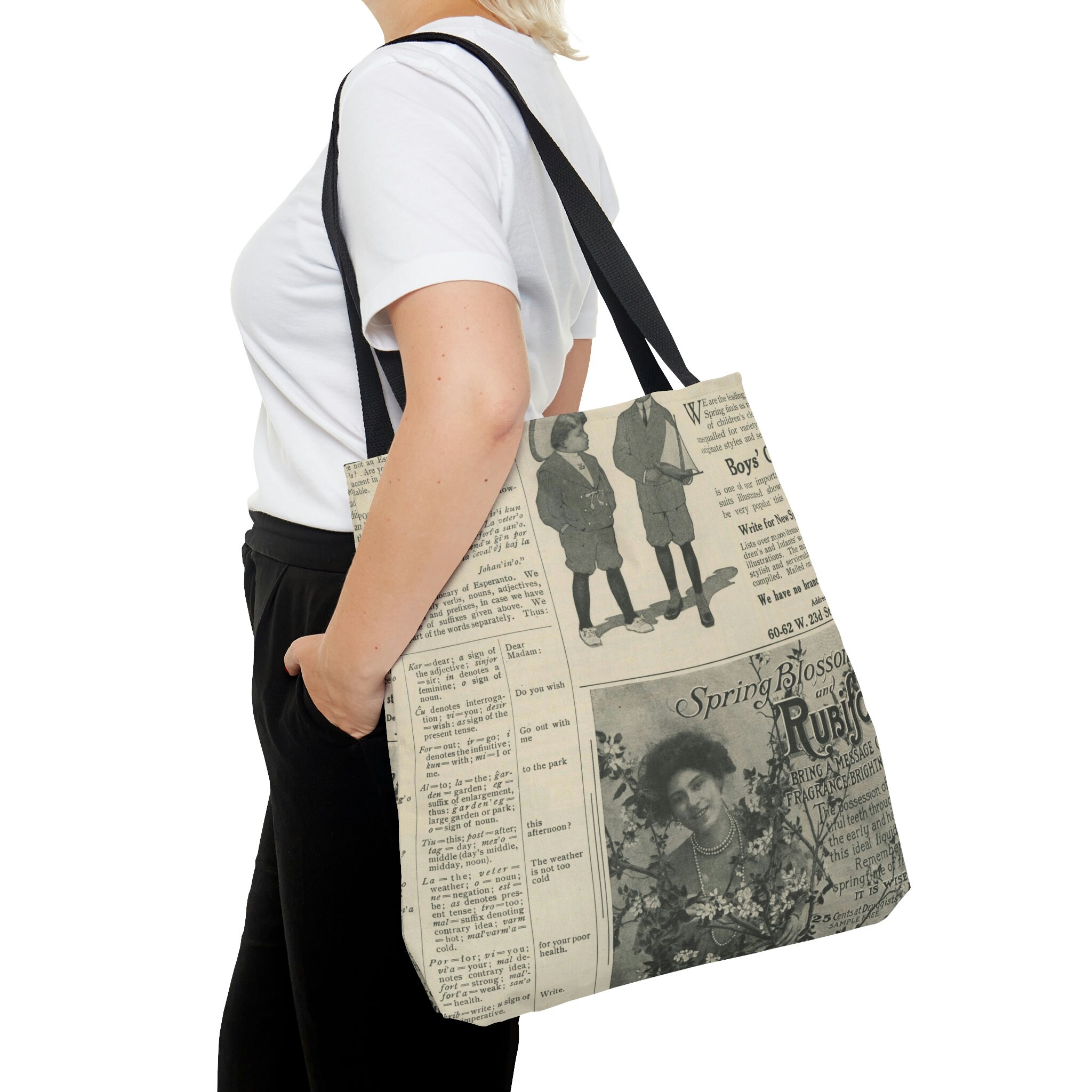 Vintage 1800s Retro Printed Tote Bag, Vintage Newspaper Bag