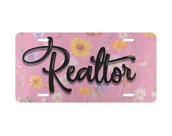 Placa decorativa floral para agente inmobiliario / Placa con flores rosas, lindos accesorios para agentes inmobiliarios, regalo para agente nuevo