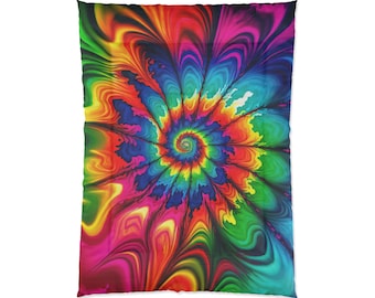 Psychedelic Tie dye rainbow comforter, tie dye bedding, Girls tie dye room decor