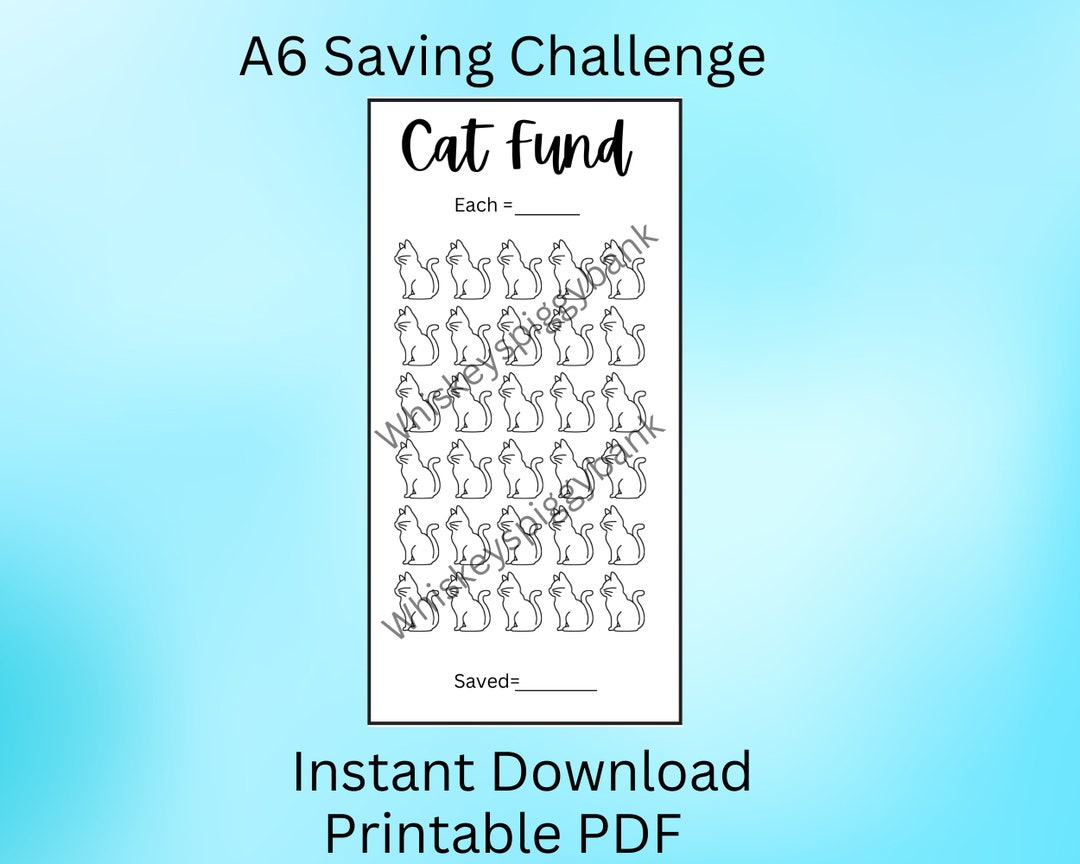 Cat Fund A6 Saving Challenges, Debt Free Charts, Saving Templates and
