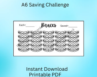 Braces A6 Saving Challenges, Debt Free Charts, Saving Templates and Printables, Cash Budgeting, Cash Stuffing