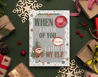 Tarjeta navideña divertida / Tarjeta "Toca a mi elfo" / Tarjeta navideña subida de tono / Humor navideño para adultos / Tarjeta navideña inapropiada para un amigo