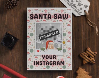Tarjeta navideña divertida / Santa vio tu tarjeta de Instagram / Tarjeta navideña irreverente / Tarjeta navideña sarcástica para un amigo / Tarjeta navideña con humor para adultos