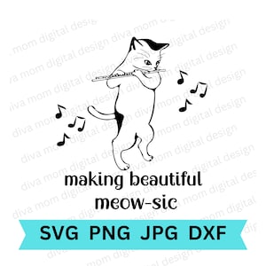 Cat flute SVG for Cricut or Silhouette; flute player SVG; cat svg; cat pun svg; marching band svg; flute svg