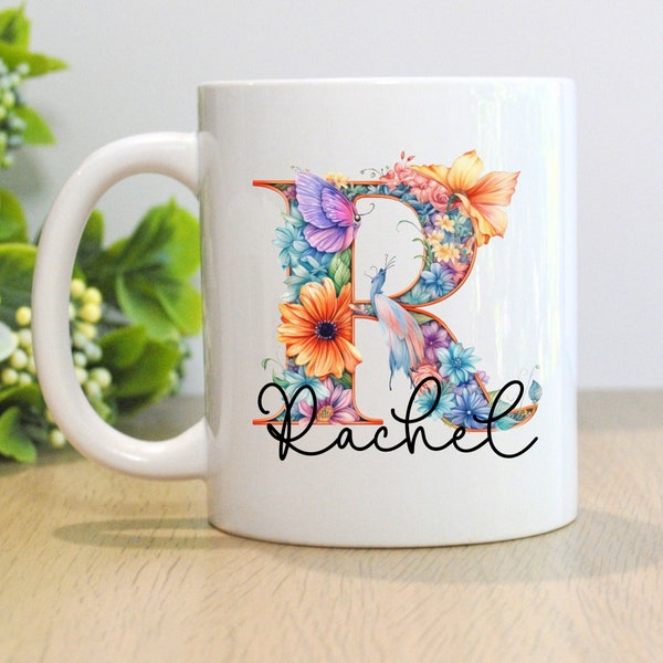 Personalised Mug Floral Initial Coffee Mug Gift for Mum Gift for Her Birthday Gift Christmas Gift