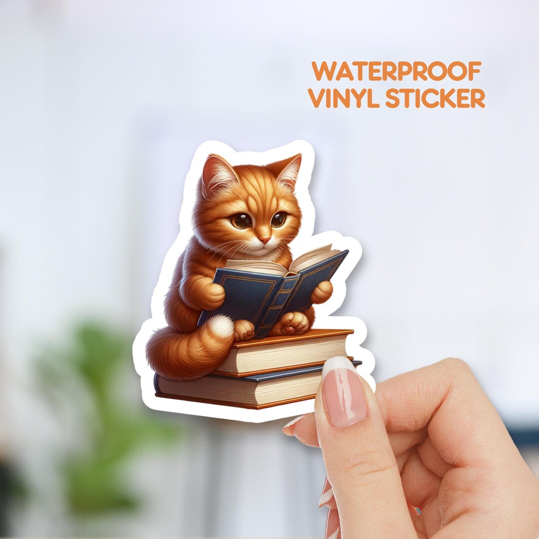 Waterproof Cat Vinyl Sticker Book Lovers Sticker Cat Sticker - Etsy