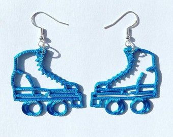 Teal Blue Roller Skate Dangle Earrings, 3D Printed, roller skate jewelry, cute earrings,novelty earrings,roller skate accessories,skate gift