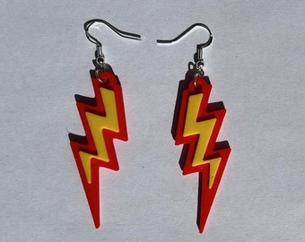 Red and Yellow Lightning Bolt Earrings, 3D Printed jewelry, cute novelty earrings, accessories, Electric jewelry