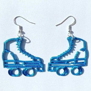 Teal Blue Roller Skate Dangle Earrings, 3D Printed, roller skate jewelry, cute earrings,novelty earrings,roller skate accessories,skate gift