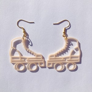 Cream Roller Skate Dangle Earrings, 3D Printed, roller skate jewelry, cute earrings, novelty earrings, roller skate accessories