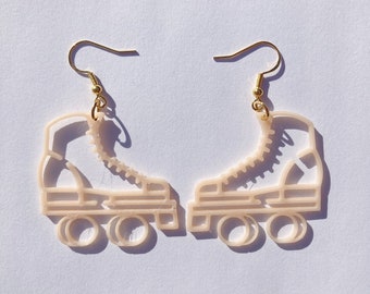 Cream Roller Skate Dangle Earrings: 3D Printed Novelty Jewelry