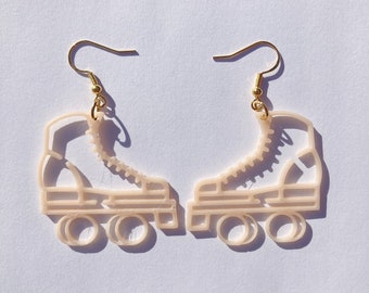 Cream Roller Skate Dangle Earrings, 3D Printed, roller skate jewelry, cute earrings, novelty earrings, roller skate accessories