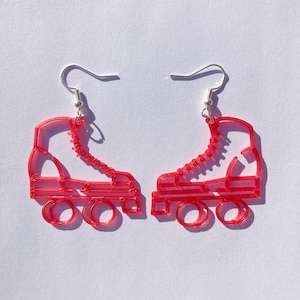 Red Roller Skate Dangle Earrings, 3D Printed, roller skate jewelry, cute earrings, novelty earrings, roller skate accessories