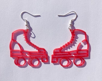 Red Roller Skate Dangle Earrings, 3D Printed, roller skate jewelry, cute earrings, novelty earrings, roller skate accessories