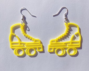 Yellow Roller Skate Dangle Earrings, 3D Printed, roller skate jewelry, cute earrings, novelty earrings, roller skate accessories
