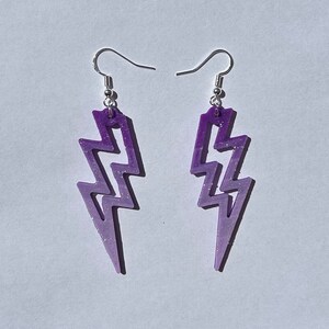 Purple or blue/pink fade Lightning Bolt earrings, 3D Printed jewelry, cute novelty earrings, accessories, Electric jewelry