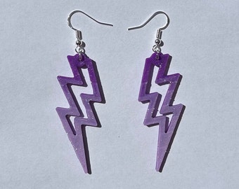 Purple or blue/pink fade Lightning Bolt earrings, 3D Printed jewelry, cute novelty earrings, accessories, Electric jewelry