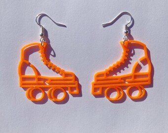 Orange Roller Skate Dangle Earrings, 3D Printed, roller skate jewelry, cute earrings, novelty earrings, roller skate accessories