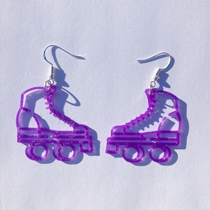 Purple Roller Skate Dangle Earrings, 3D Printed, roller skate jewelry, cute earrings, novelty earrings, roller skate accessories