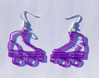 Purple Roller Skate Dangle Earrings, 3D Printed, roller skate jewelry, cute earrings, novelty earrings, roller skate accessories