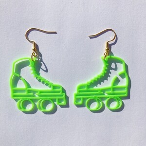 Neon Green Roller Skate Earrings: 3D Printed Novelty Jewelry