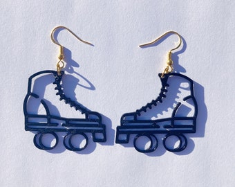 Black Roller Skate Dangle Earrings, 3D Printed, roller skate jewelry, cute earrings, novelty earrings, roller skate accessories