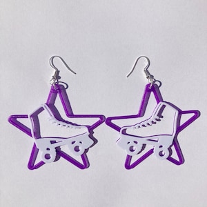3D Printed Roller Skate Earrings: Purple Star Dangle Jewelry