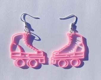 Pink Roller Skate Dangle Earrings, 3D Printed, roller skate jewelry, cute earrings, novelty earrings, roller skate accessories