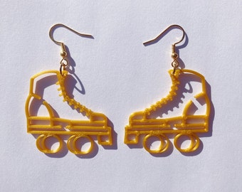 Gold Roller Skate Dangle Earrings, 3D Printed, roller skate jewelry, cute earrings, novelty earrings, roller skate accessories