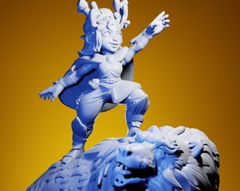 Babs, Gnome Druid and Friendly, Bear Companion | 32 mm Resin Miniature | Twin Goddess Miniatures