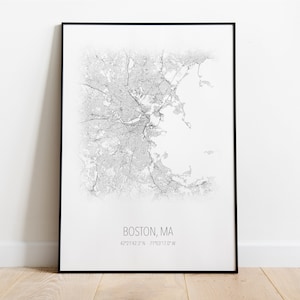 Boston, MA City Street Map Wall Art