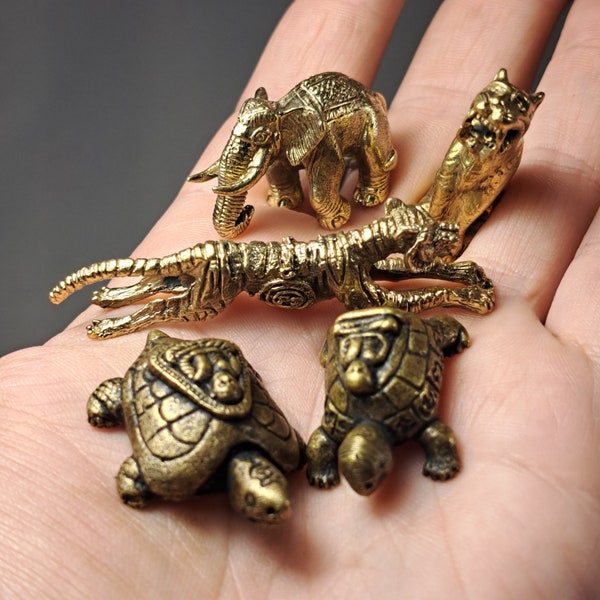 5 Genuine Thai Amulet Animal Brass Votives Elephant Turtle Tiger