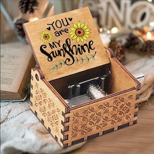 You Are My Sunshine Music Box Sunflower, Vintage Wooden Hand Crank Musical Box Birthday Anniversary Valentines Personalized Gift for her him