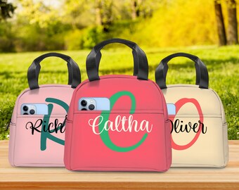 Custom Initial Name Lunch Bag, Personalized Insulated Lunch Bag with Zipper for Girls Boys Teen Waterproof Lunch Box for School/Work/Picnic