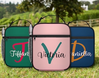 Personalized Initial Name Lunch Bag, Custom Insulated Lunch Bag with Zipper for Girls Boys Kids Waterproof Lunch Box for School/Work/Picnic