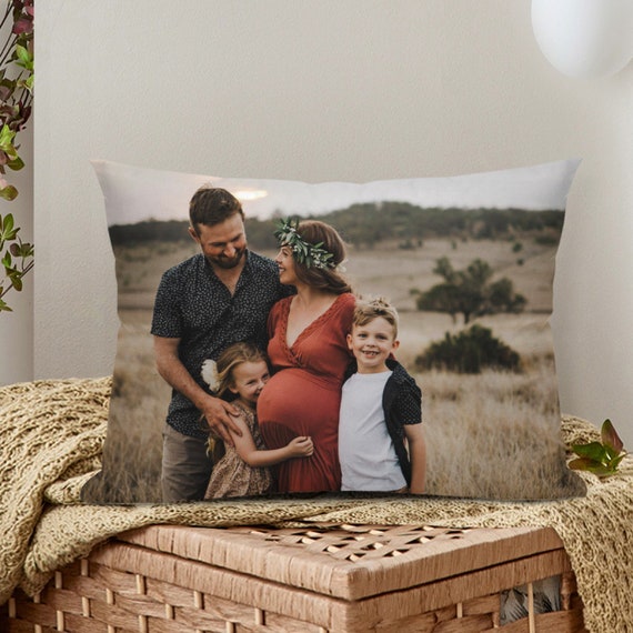 Personalized Photo Pillow w Any Picture - Add Your Own Text, Photo -  Customized Pillow Cover with Your Loved Ones - Custom Couple Gift - 14x14