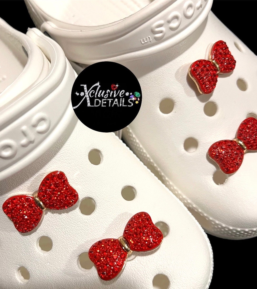 Large Red Bling Metal Bow Shoe Charm, Shoe Decorations , Charms