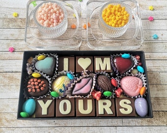 I'm Yours Chocolade Geschenkdoos, Chocoladedoos met Aangepaste Tekst, Valentijnsdag Cadeau, Valentijn Chocoladedoos, Gepersonaliseerd Chocolade Cadeau