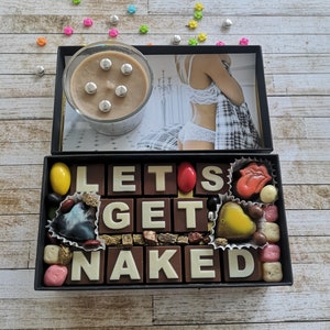 Let Get Naked Chocolate Gift, Naughty Chocolate Gift, Anniversary Chocolate box, Custom Name Chocolate Gift, Personalize Word Chocolate Box