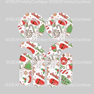 Könnte beinhalten: Weihnachtliche Designs mit Weihnachtsmann, Lebkuchenmännern, Zuckerstangen und heißer Schokolade. Die Designs enthalten den Text "Santa Snack" und "Santa" auf weißem Hintergrund. Das Bild ist ein sich wiederholendes Muster.