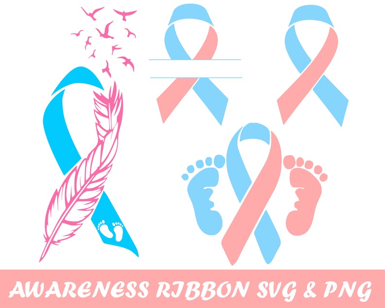 Miscarriage Infant Awareness Ribbon SVG PNG Bundle Feathers Etsy