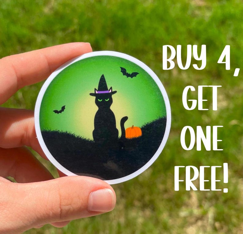 Black Witch Cat Sticker - Etsy